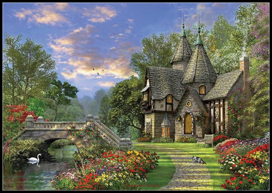 The Old Waterway Cottage - Counted Cross Stitch Patterns Embroidery Crafts Needlework DIY Chart DMC Color