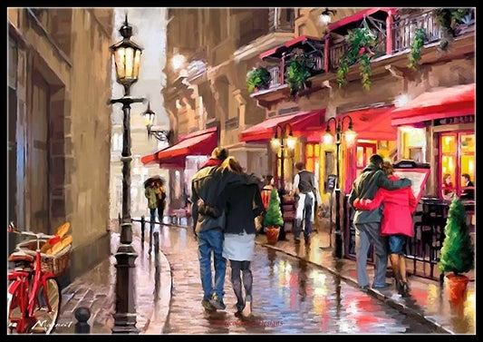 Nightime Cafe - Counted Cross Stitch Patterns Embroidery Crafts Needlework DIY Chart DMC Color
