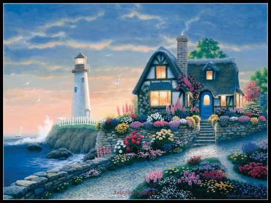 Lighthouse Overlook - Counted Cross Stitch Patterns Embroidery Crafts Needlework DIY Chart DMC Color