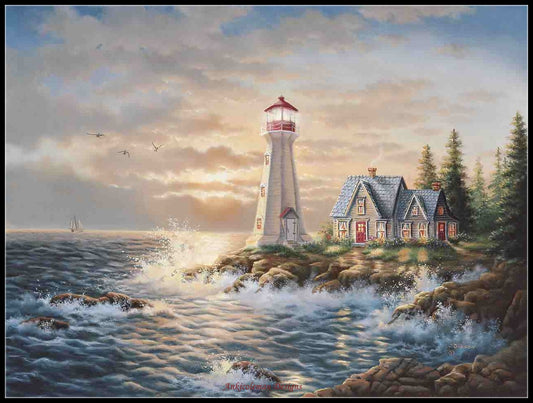 Lighthouse Evening - Counted Cross Stitch Patterns Embroidery Crafts Needlework DIY Chart DMC Color