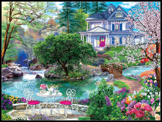 Waterside Tea - Counted Cross Stitch Patterns Embroidery Crafts Needlework DIY Chart DMC Color