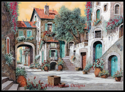 The Stairs between the Houses - Counted Cross Stitch Patterns Embroidery Crafts Needlework DIY Chart DMC Color