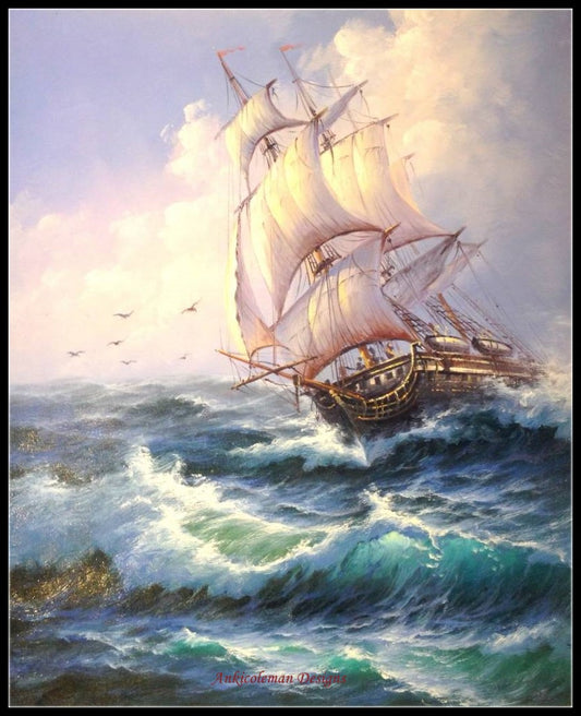 Sailing Ship 11 - Counted Cross Stitch Patterns Embroidery Crafts Needlework DIY Chart DMC Color