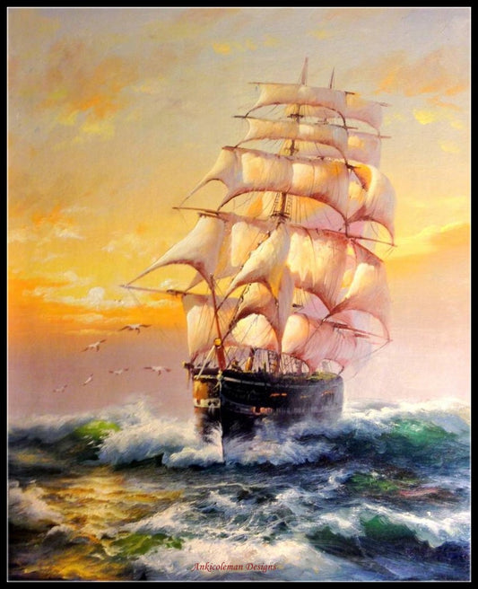 Sailing Ship 12 - Counted Cross Stitch Patterns Embroidery Crafts Needlework DIY Chart DMC Color