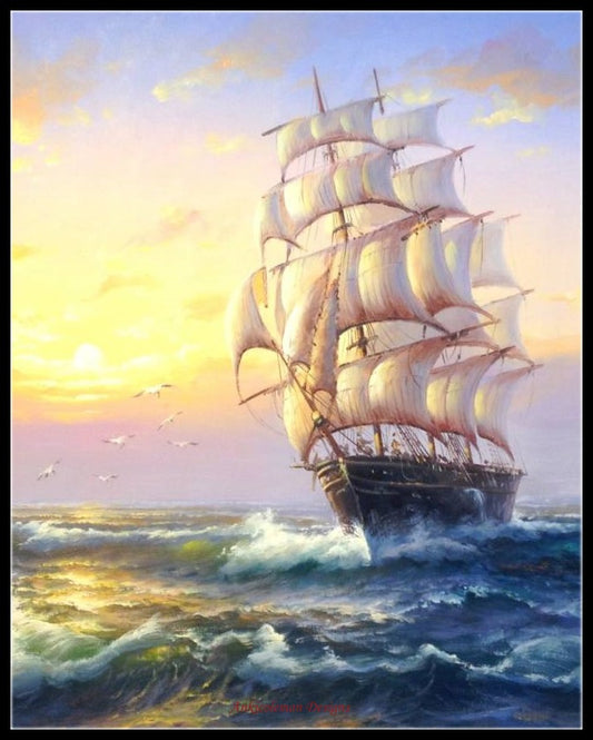 Sailing Ship 13 - Counted Cross Stitch Patterns Embroidery Crafts Needlework DIY Chart DMC Color