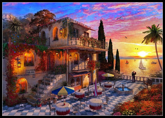 Mediterranean Villa - Counted Cross Stitch Patterns Embroidery Crafts Needlework DIY Chart DMC Color