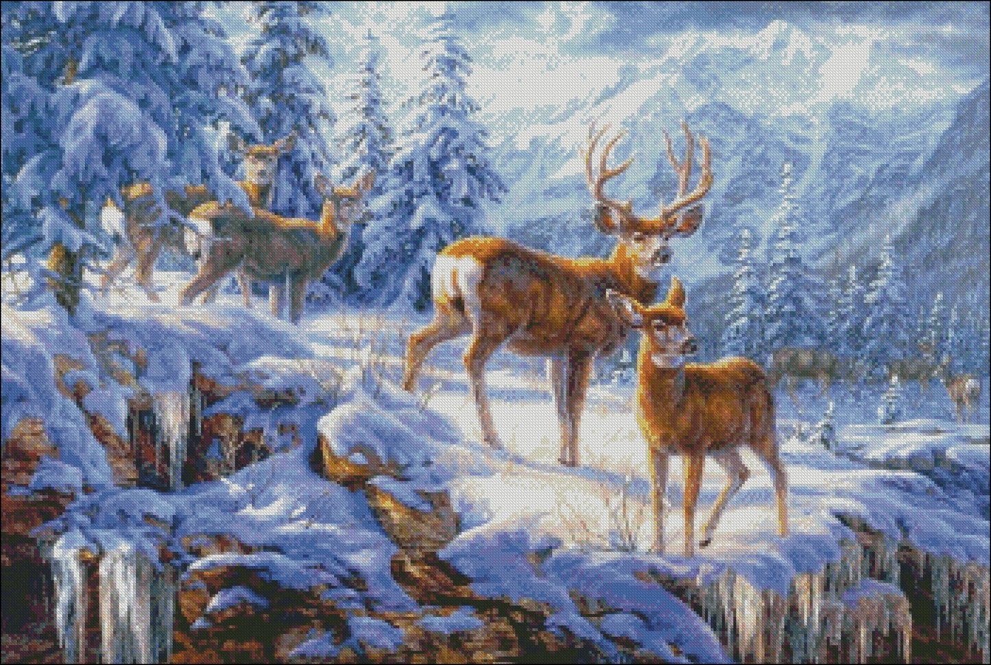Gathering of Deer - Counted Cross Stitch Patterns Embroidery Crafts Needlework DIY Chart DMC Color
