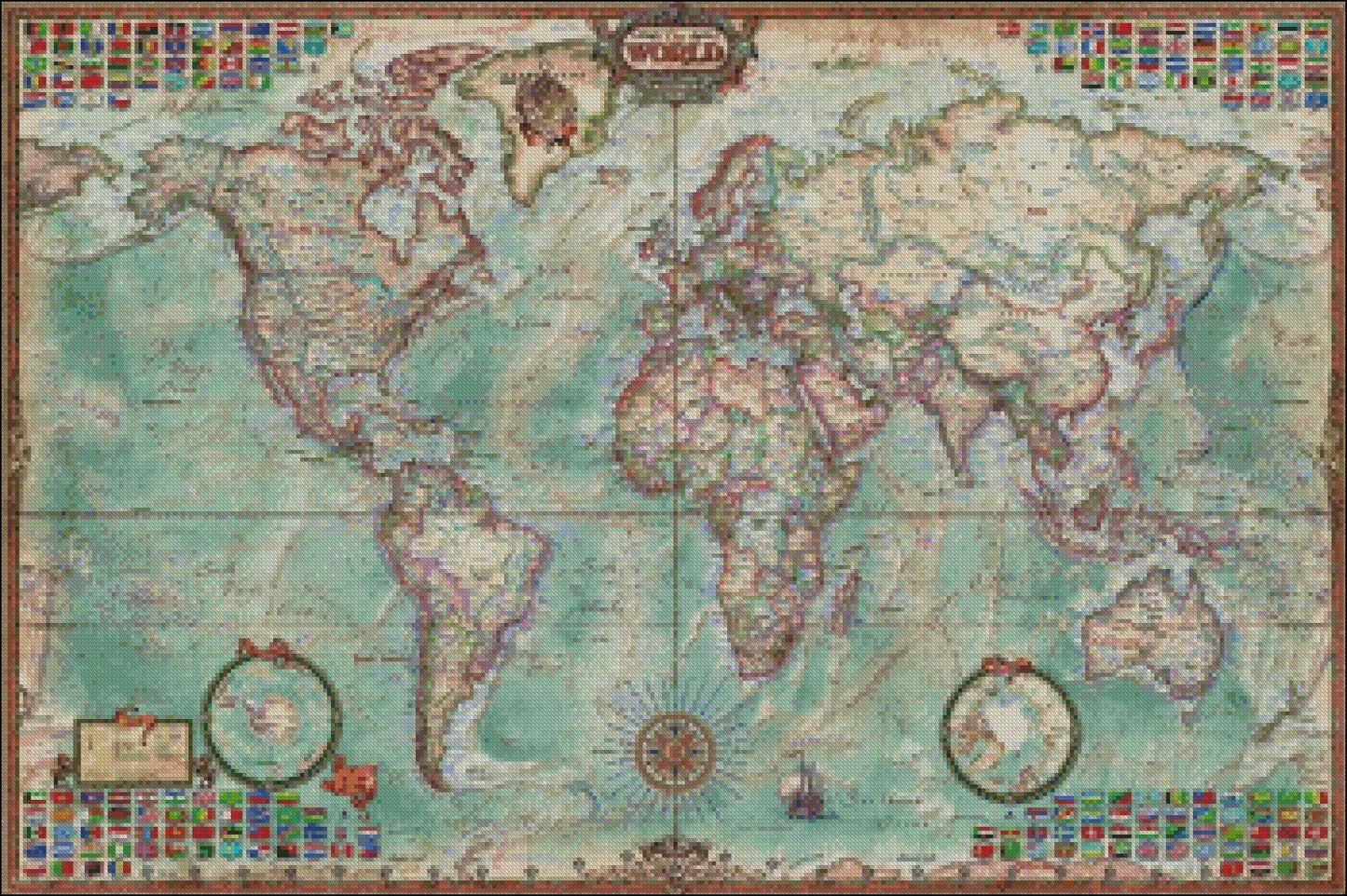 Large World Map - Counted Cross Stitch Patterns Embroidery Crafts Needlework DIY Chart DMC Color