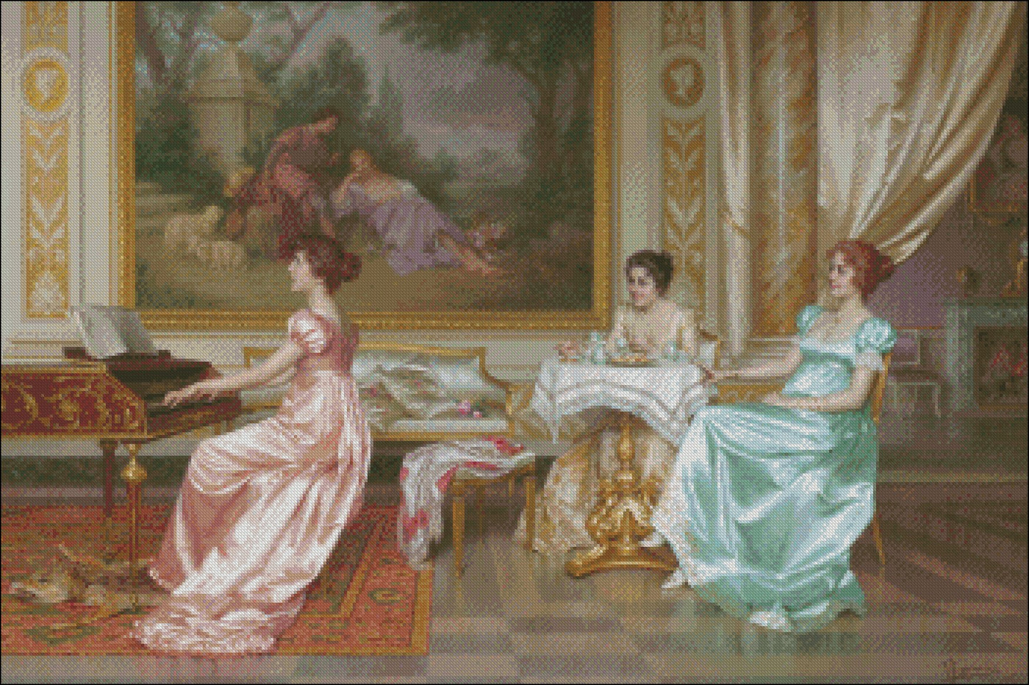 The Parlor Concert - Counted Cross Stitch Patterns Embroidery Crafts Needlework DIY Chart DMC Color
