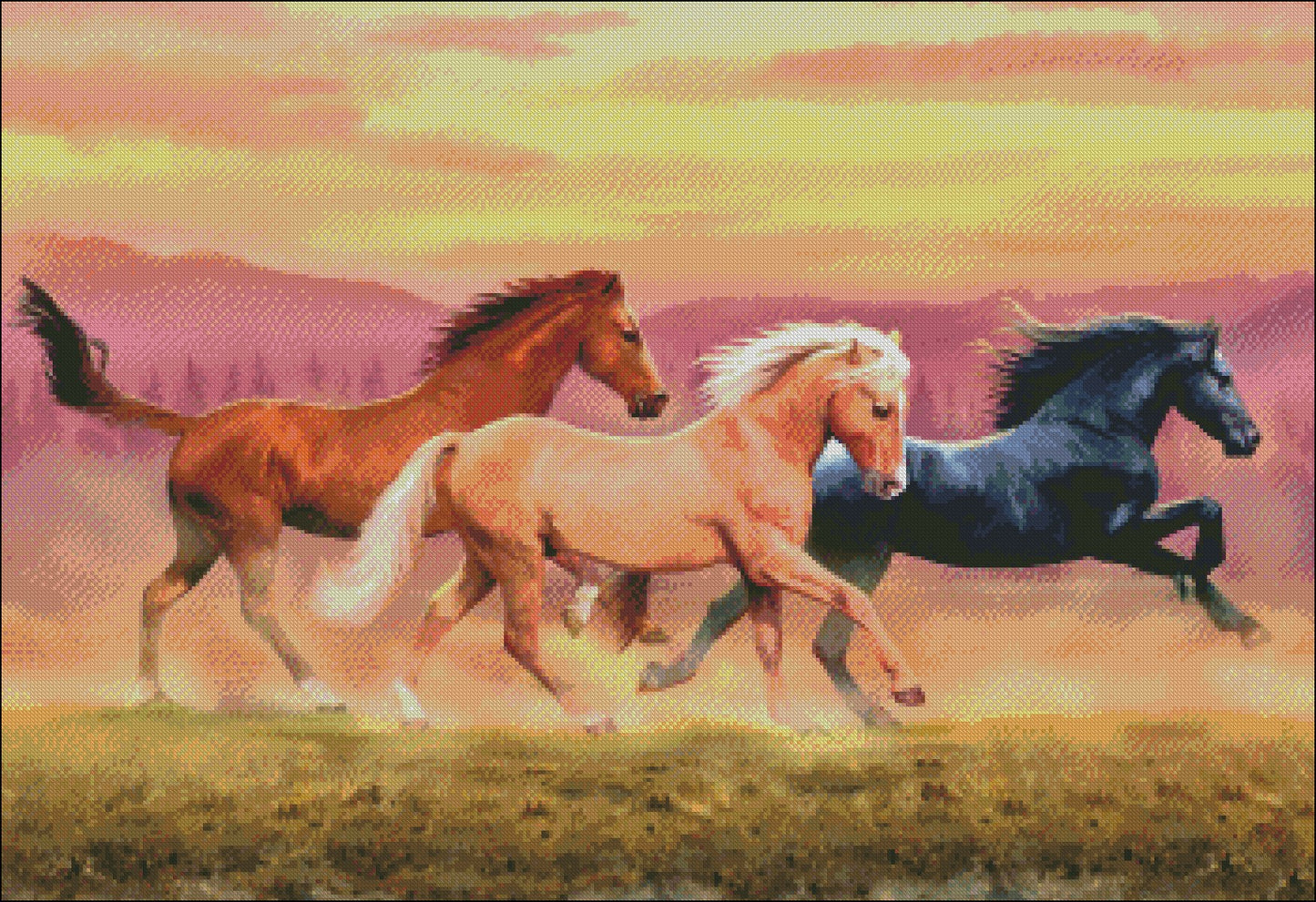 Running Horses 2 - Counted Cross Stitch Patterns Embroidery Crafts Needlework DIY Chart DMC Color