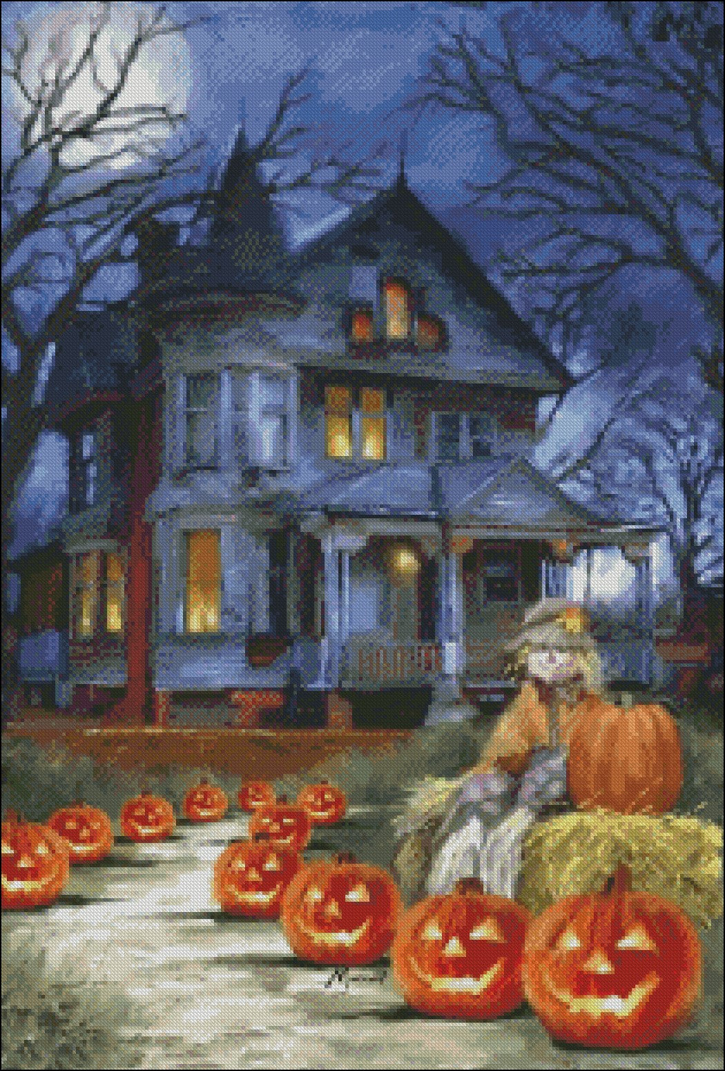 Spooky Manor - Counted Cross Stitch Patterns Embroidery Crafts Needlework DIY Chart DMC Color