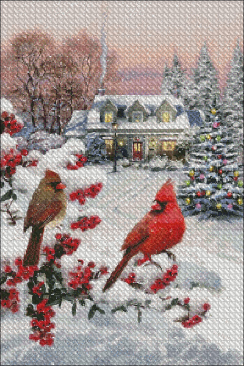 Cardinal Pair - Counted Cross Stitch Patterns Embroidery Crafts Needlework DIY Chart DMC Color