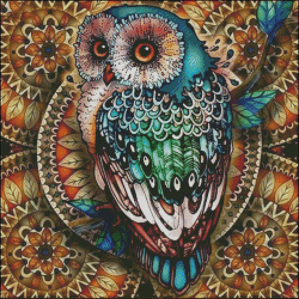 Mandala Owl - Counted Cross Stitch Patterns Embroidery Crafts Needlework DIY Chart DMC Color