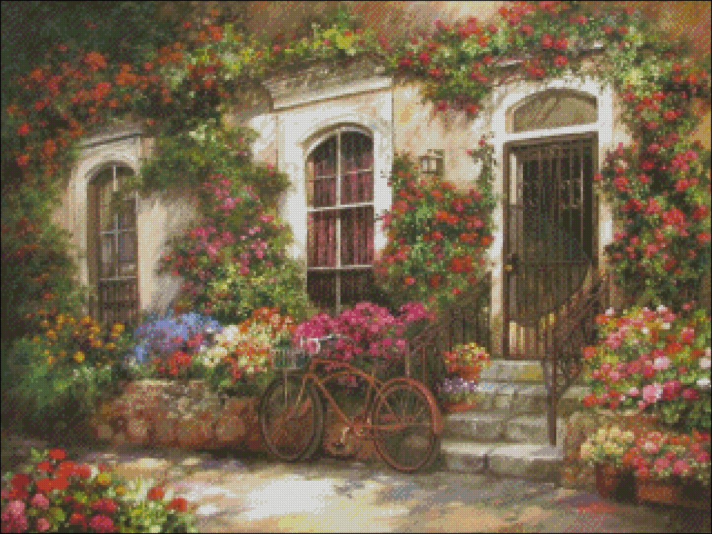 Garden House - Counted Cross Stitch Patterns Embroidery Crafts Needlework DIY Chart DMC Color