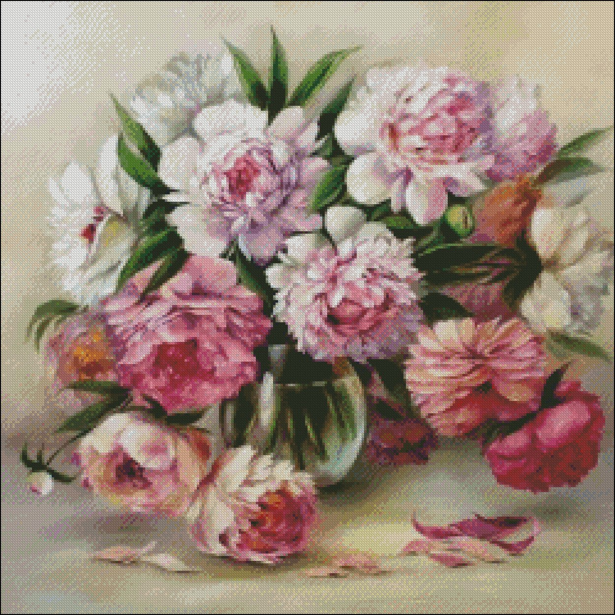 Peony in Vase - Counted Cross Stitch Patterns Embroidery Crafts Needlework DIY Chart DMC Color