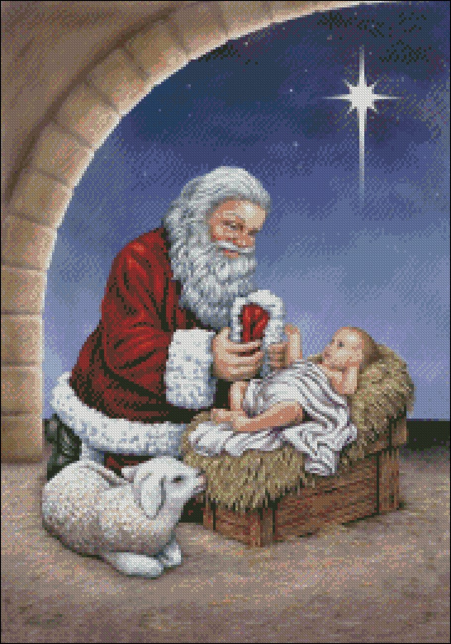 Jesus with Santa - Counted Cross Stitch Patterns Embroidery Crafts Needlework DIY Chart DMC Color