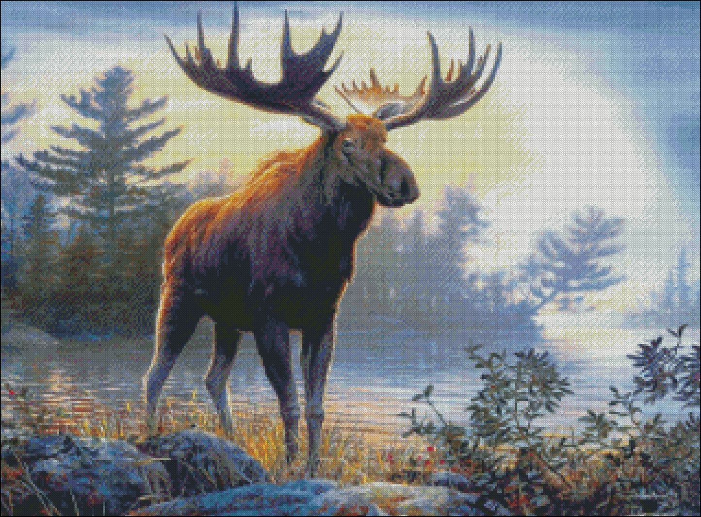 Northwoods Moose - Counted Cross Stitch Patterns Embroidery Crafts Needlework DIY Chart DMC Color