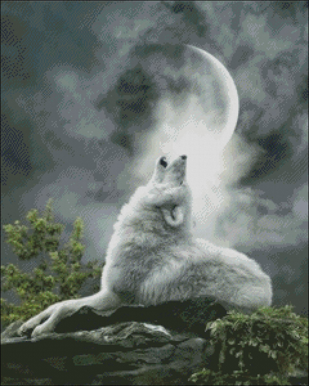 Night Wolf 3 - Counted Cross Stitch Patterns Embroidery Crafts Needlework DIY Chart DMC Color