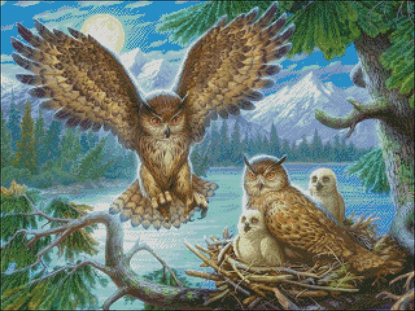 Owl Family 2 - Counted Cross Stitch Patterns Embroidery Crafts Needlework DIY Chart DMC Color