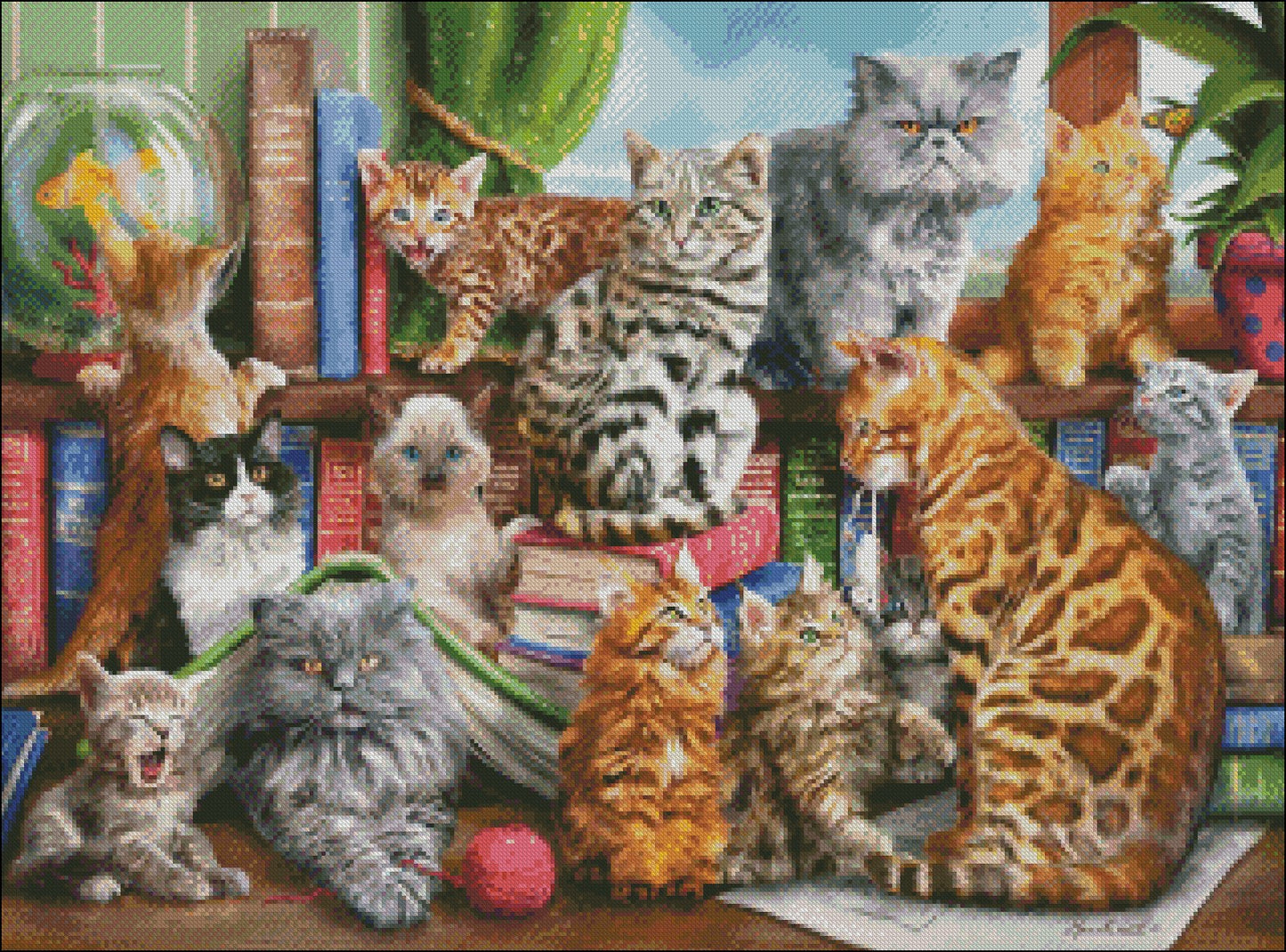 House of Cats - Counted Cross Stitch Patterns Embroidery Crafts Needlework DIY Chart DMC Color