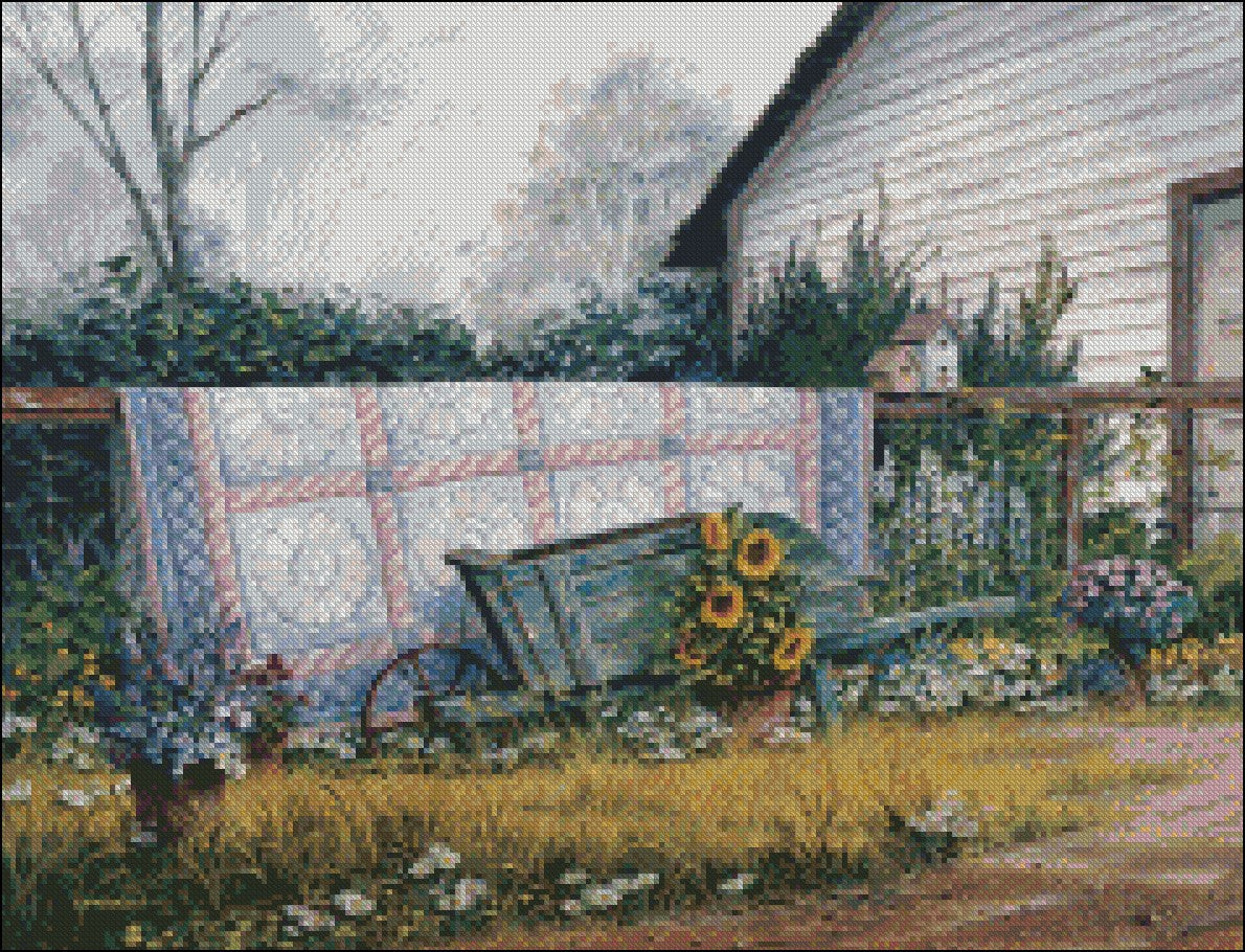 The Old Quilt - Counted Cross Stitch Patterns Embroidery Crafts Needlework DIY Chart DMC Color