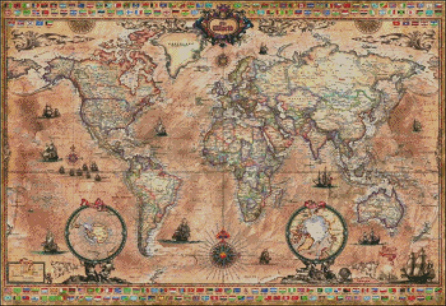 Ancient World Map 2 - Counted Cross Stitch Patterns Embroidery Crafts Needlework DIY Chart DMC Color