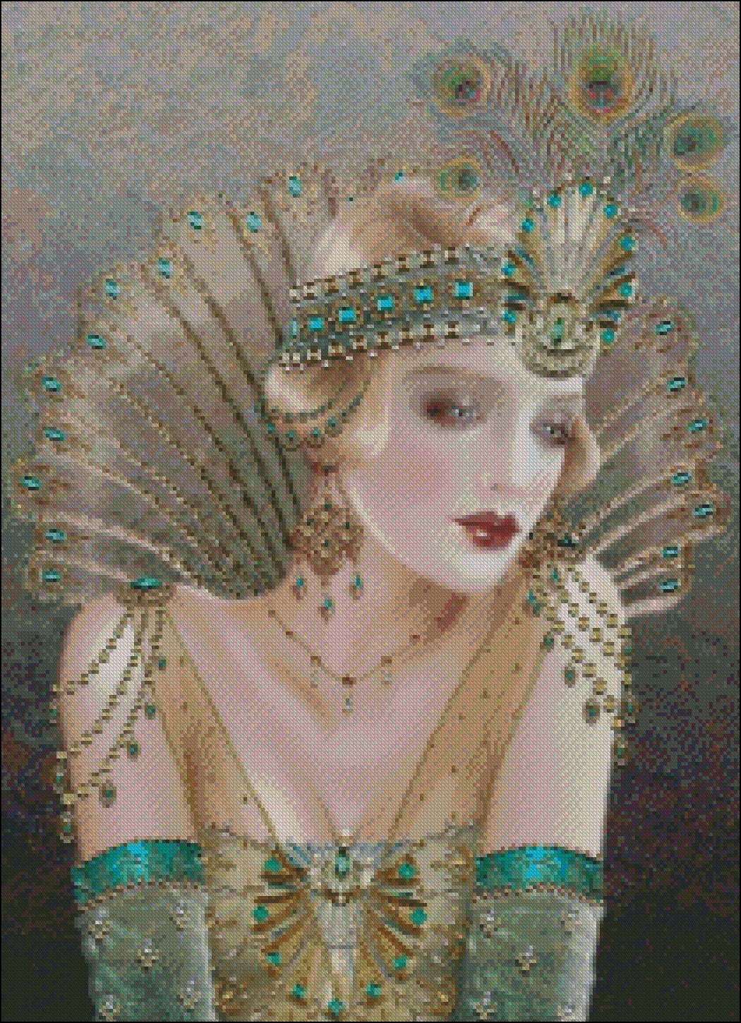 Art Deco Lady 34 - Counted Cross Stitch Patterns Embroidery Crafts Needlework DIY Chart DMC Color