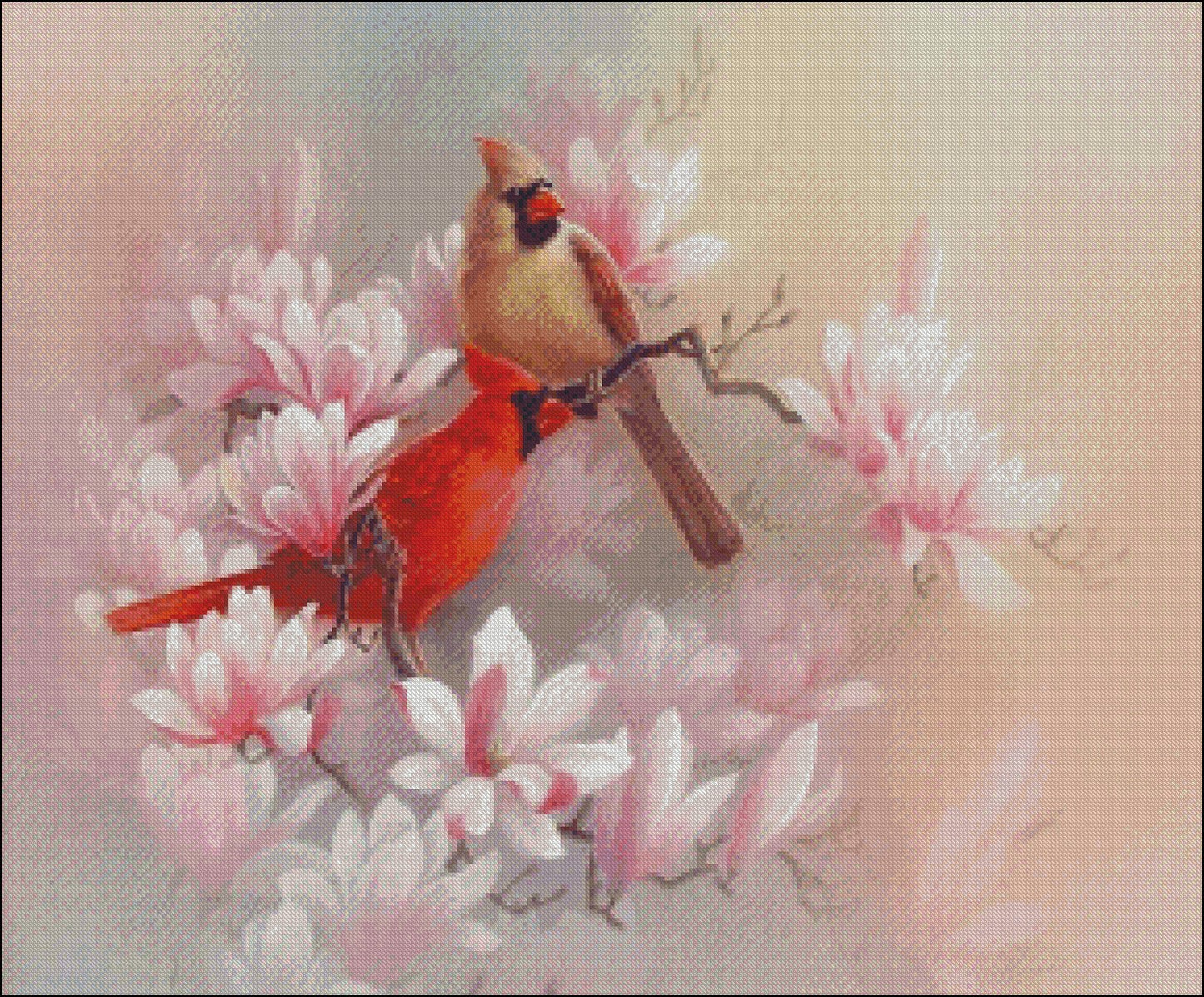 Cardinals and Magnolia - Counted Cross Stitch Patterns Embroidery Crafts Needlework DIY Chart DMC Color