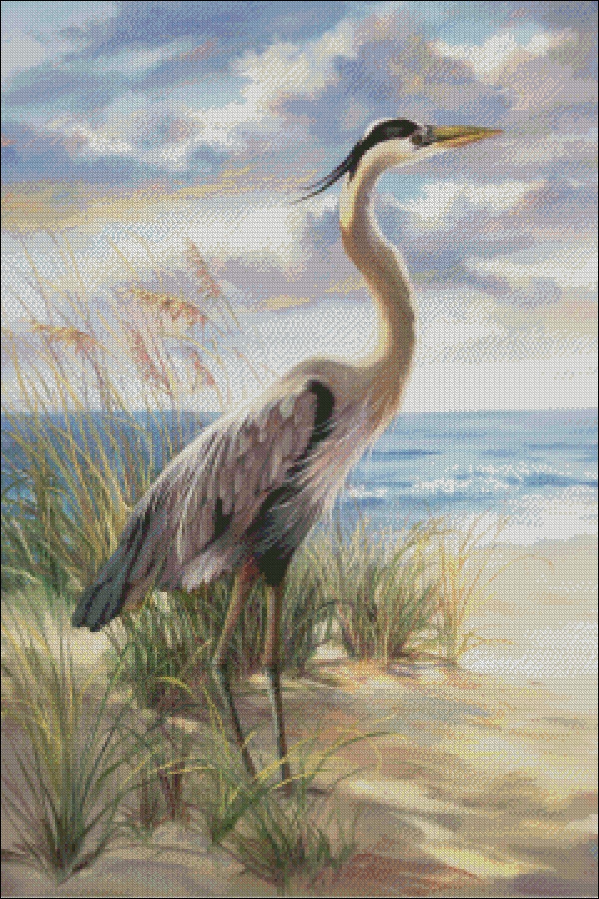 Blue Heron Deux - Counted Cross Stitch Patterns Embroidery Crafts Needlework DIY Chart DMC Color