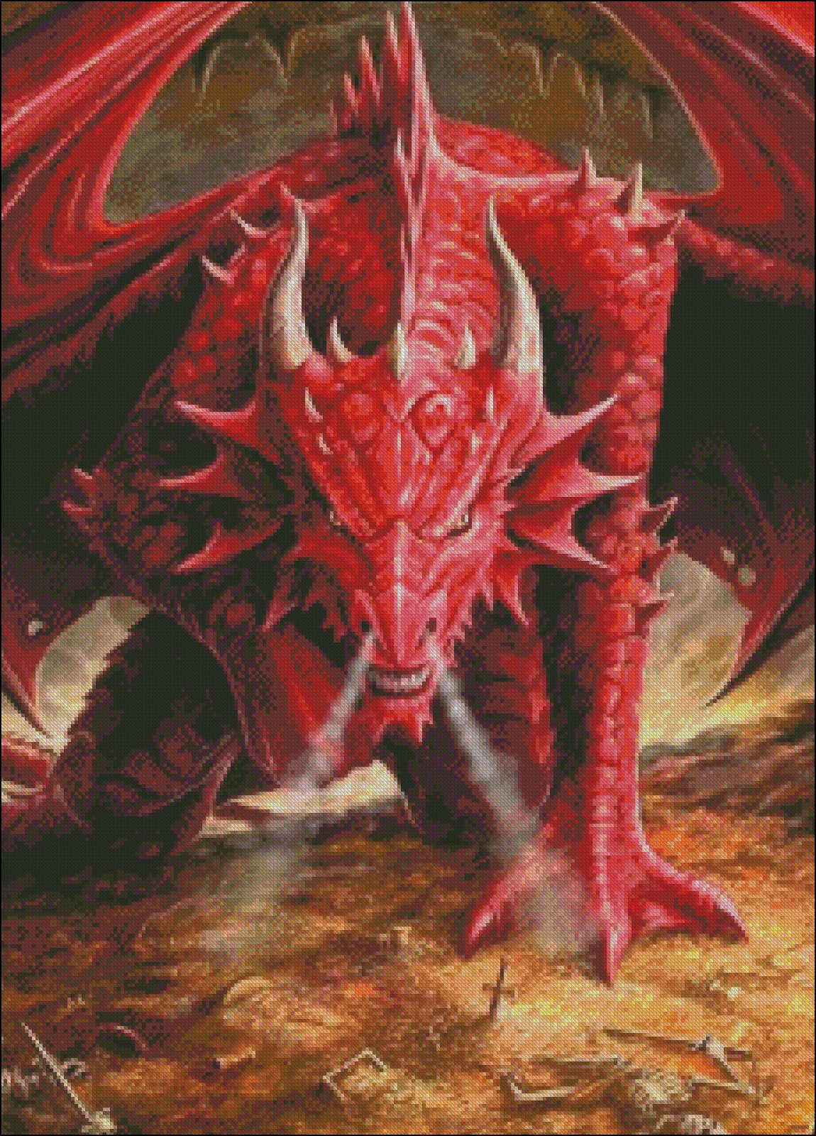 Red Dragon - Counted Cross Stitch Patterns Embroidery Crafts Needlework DIY Chart DMC Color