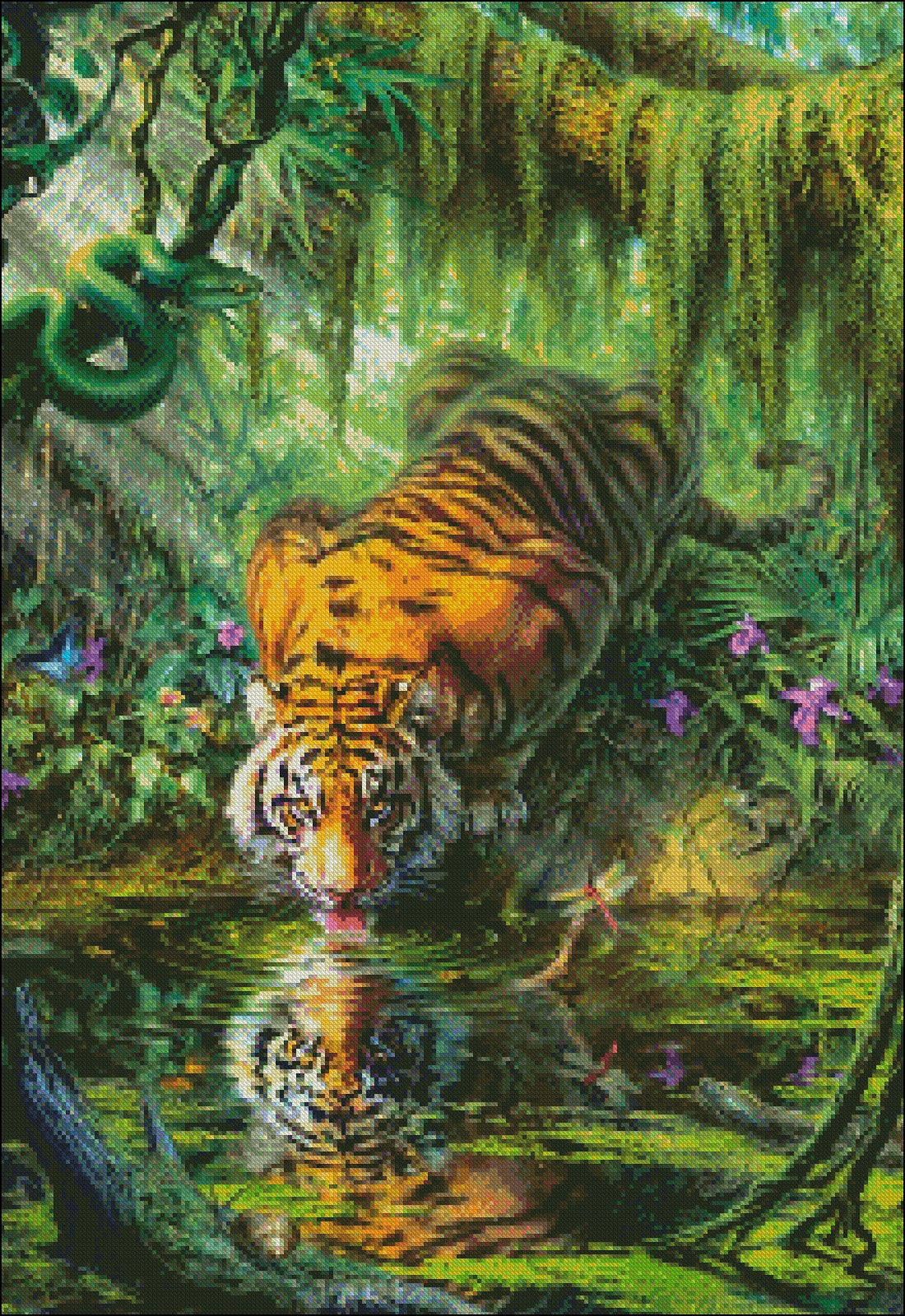 Tiger in the Jungle - Counted Cross Stitch Patterns Embroidery Crafts Needlework DIY Chart DMC Color