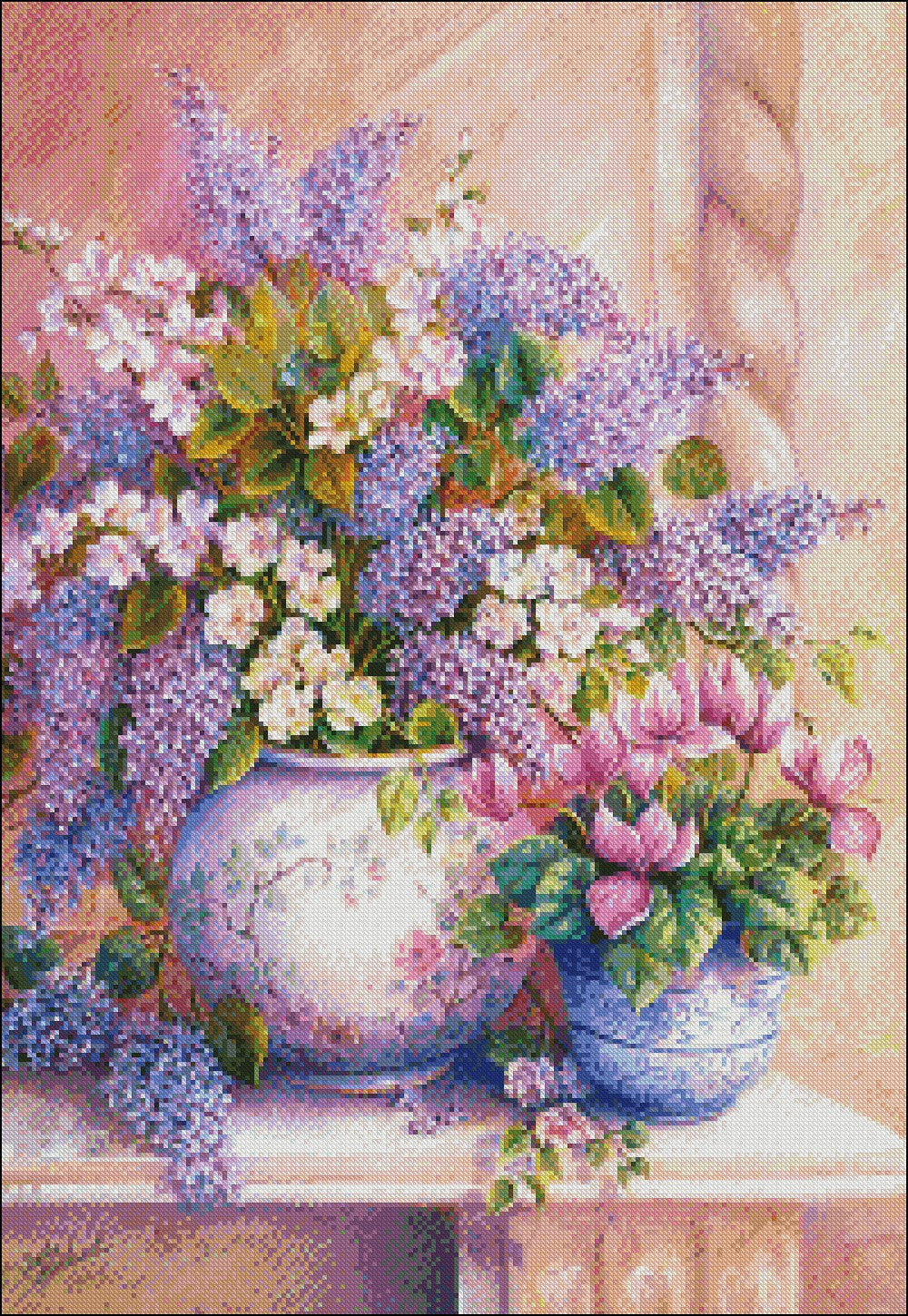 Lilac Flowers - Counted Cross Stitch Patterns Embroidery Crafts Needlework DIY Chart DMC Color