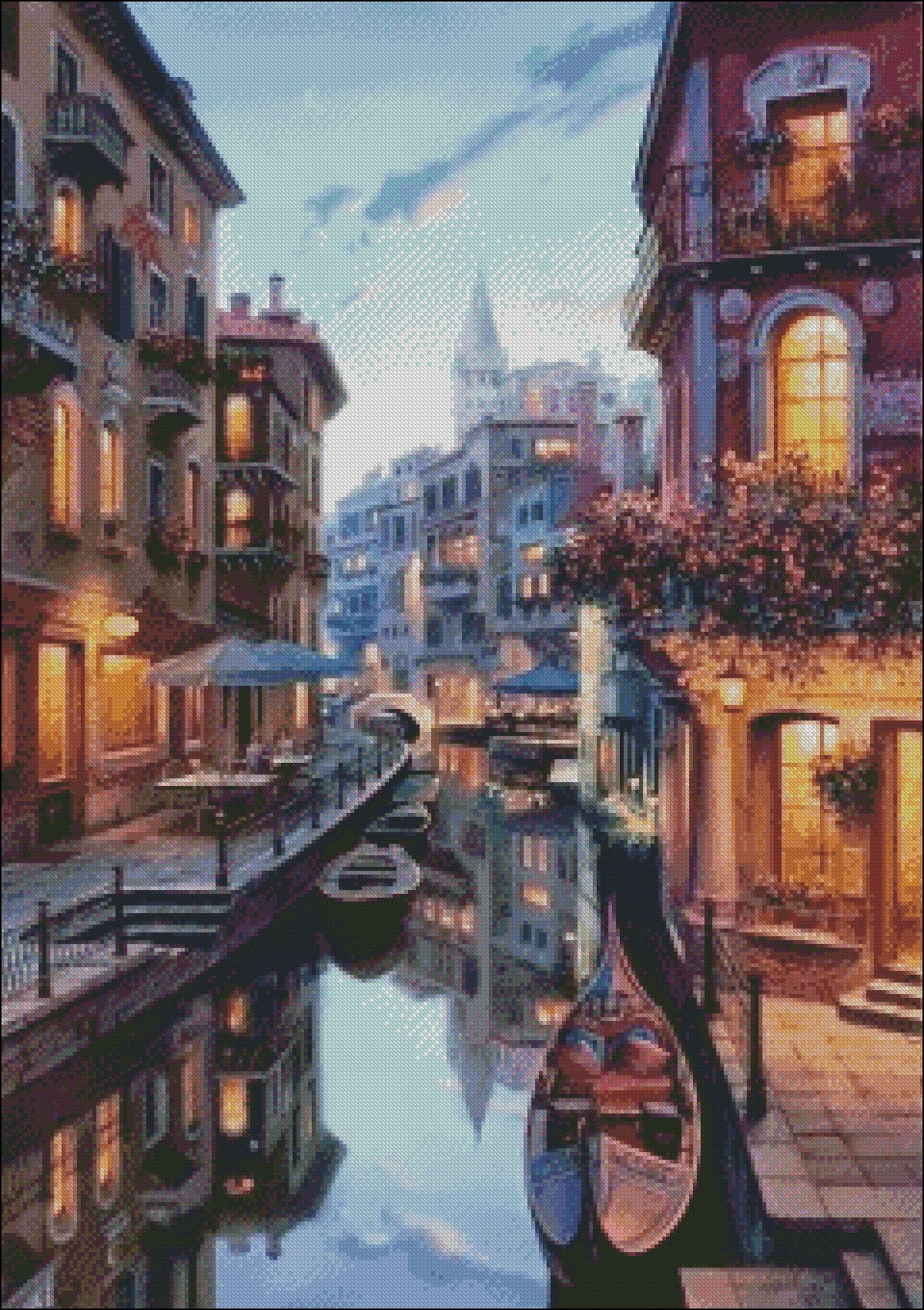 Venice Night - Counted Cross Stitch Patterns Embroidery Crafts Needlework DIY Chart DMC Color
