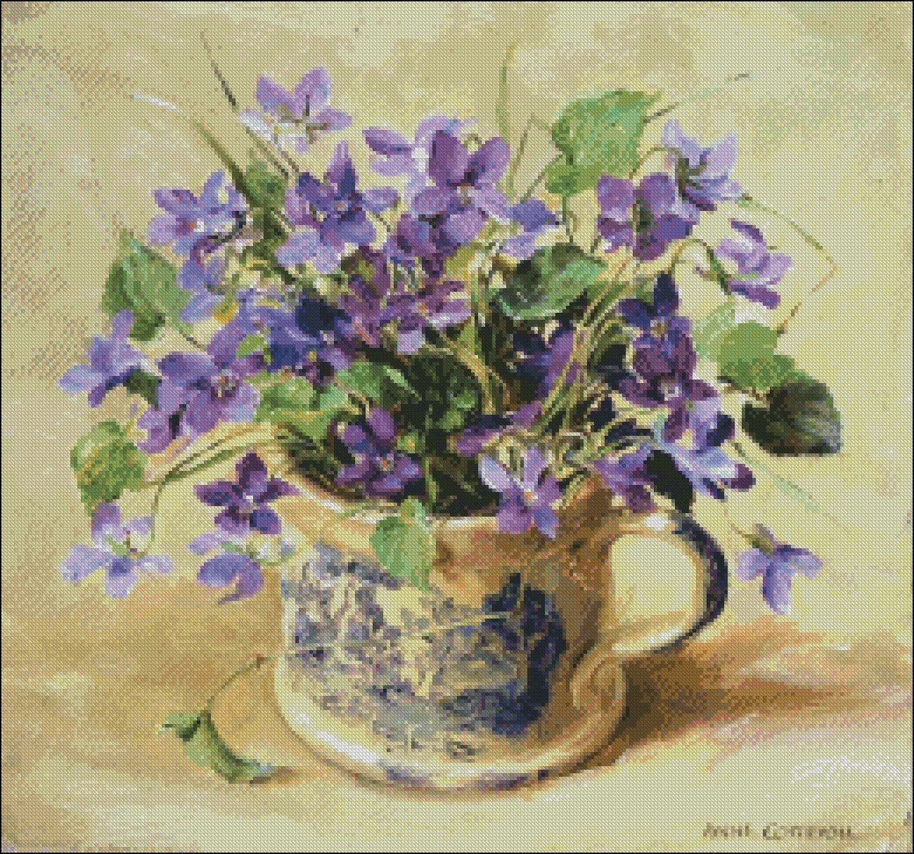 Purple Violets - Counted Cross Stitch Patterns Embroidery Crafts Needlework DIY Chart DMC Color