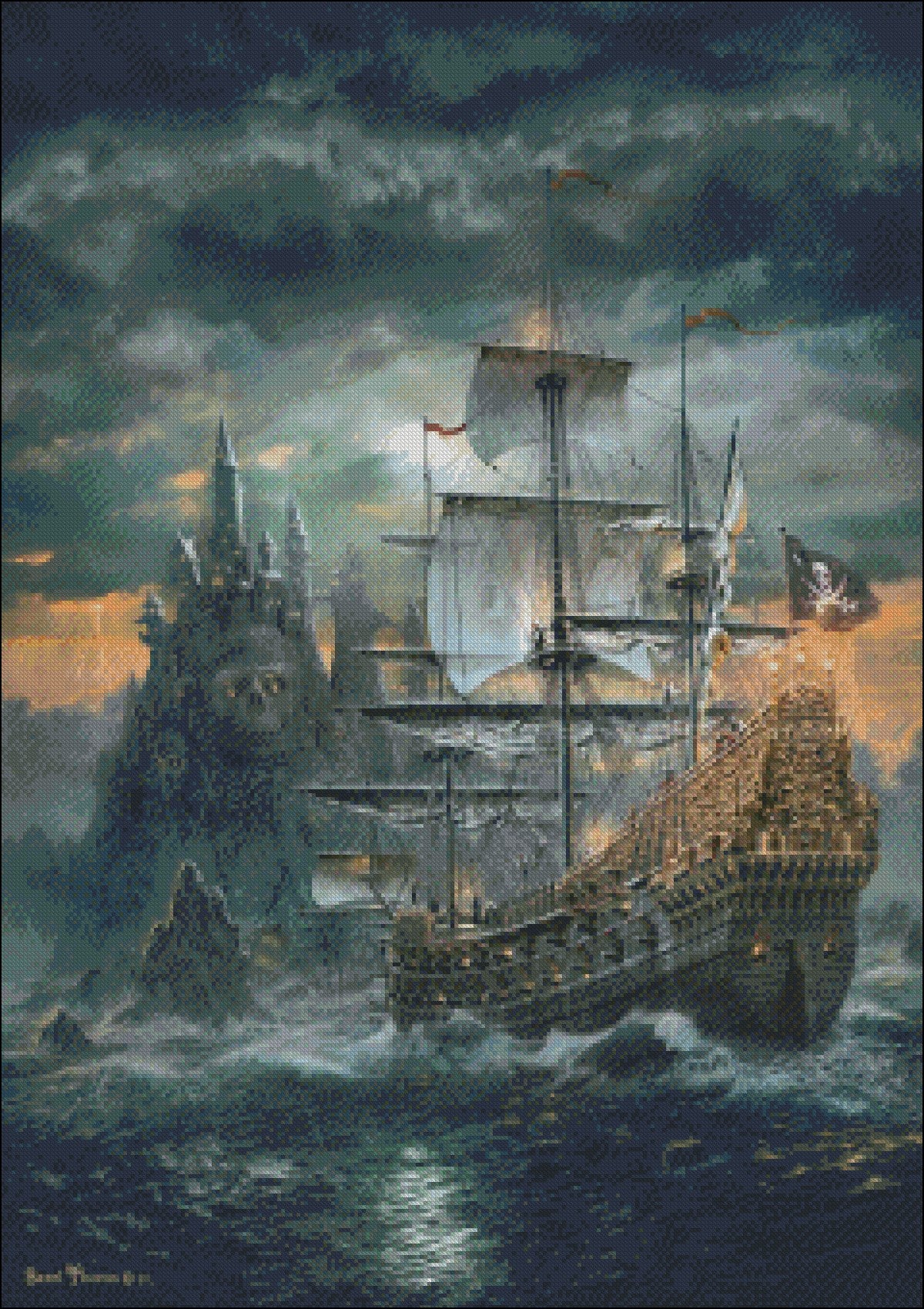 The Pirates Ship - Counted Cross Stitch Patterns Embroidery Crafts Needlework DIY Chart DMC Color
