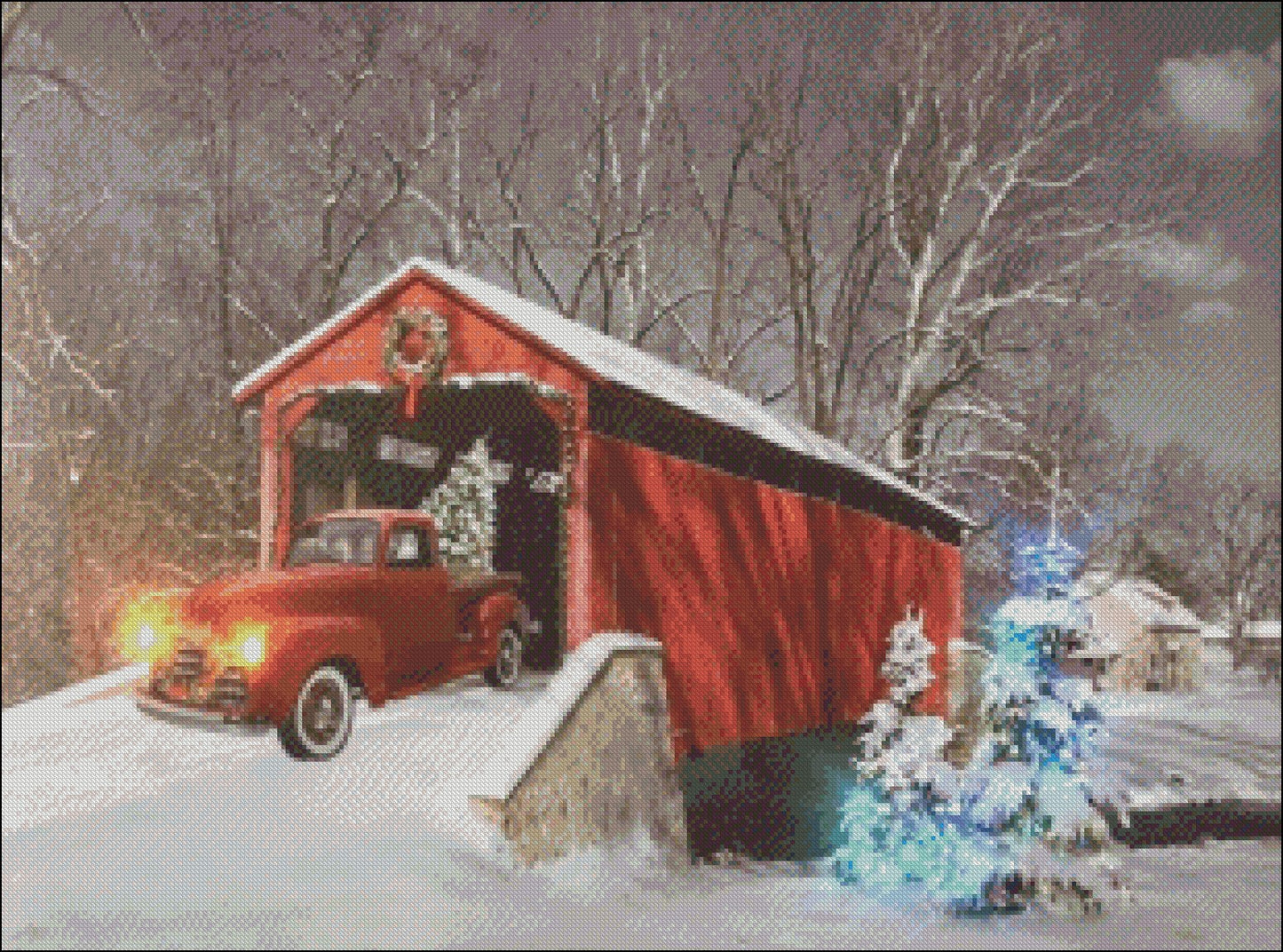 Red Truck - Counted Cross Stitch Patterns Embroidery Crafts Needlework DIY Chart DMC Color