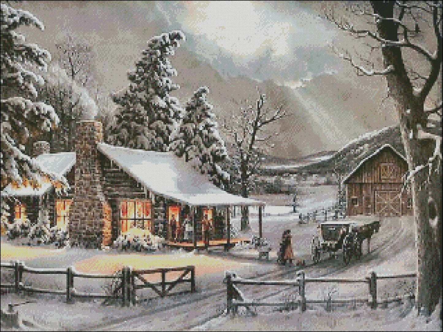 Village Snow 20 - Counted Cross Stitch Patterns Embroidery Crafts Needlework DIY Chart DMC Color