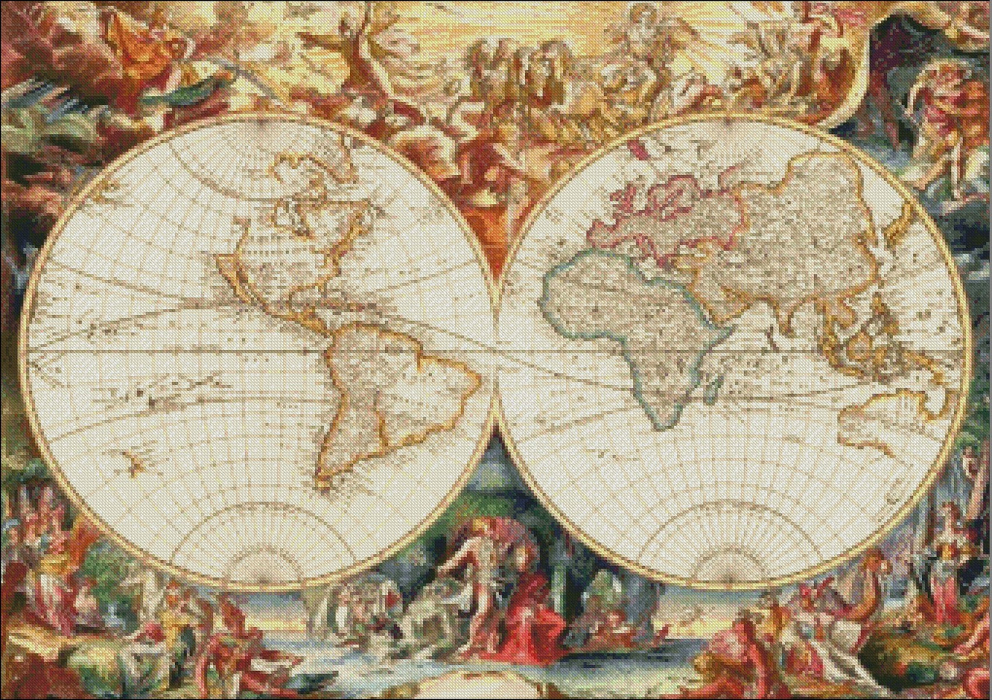 Historical Map - Counted Cross Stitch Patterns Embroidery Crafts Needlework DIY Chart DMC Color