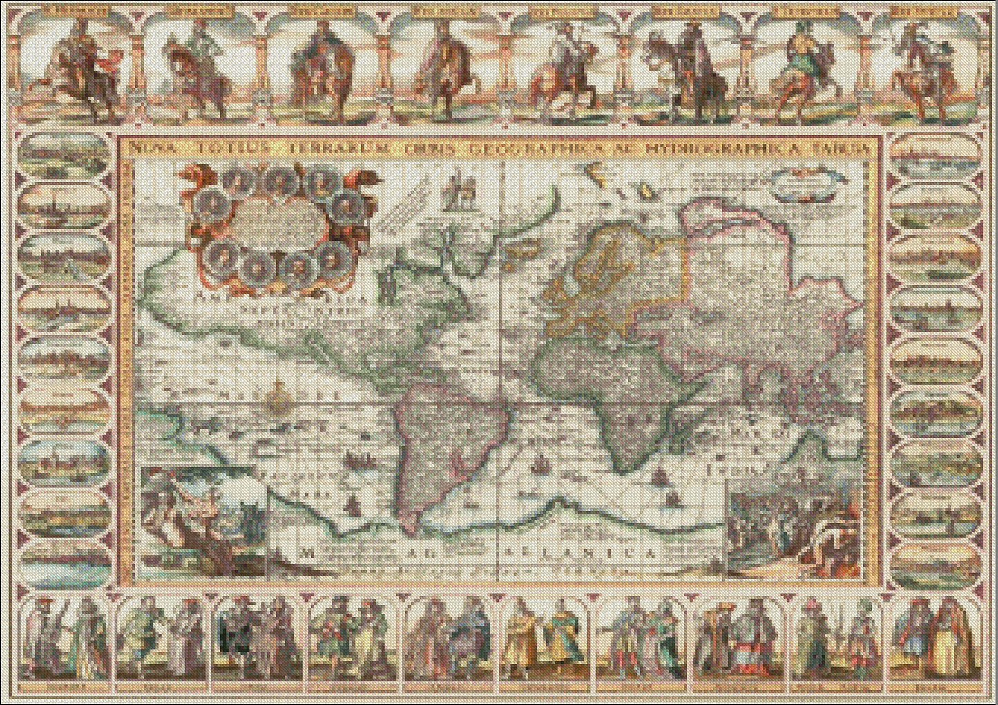 Old World Map - Counted Cross Stitch Patterns Embroidery Crafts Needlework DIY Chart DMC Color