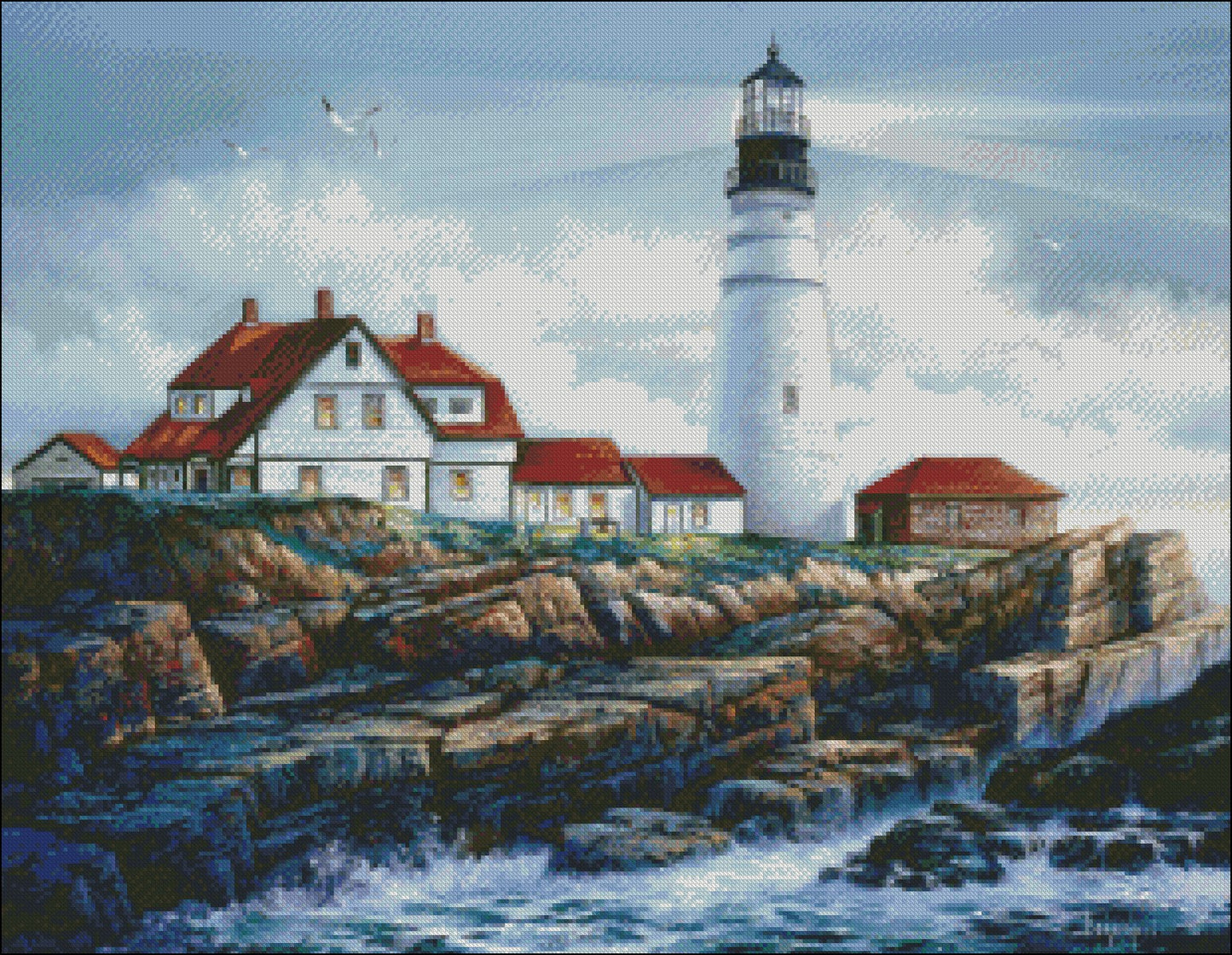 Portland Head Lighthouse - Counted Cross Stitch Patterns Embroidery Crafts Needlework DIY Chart DMC Color