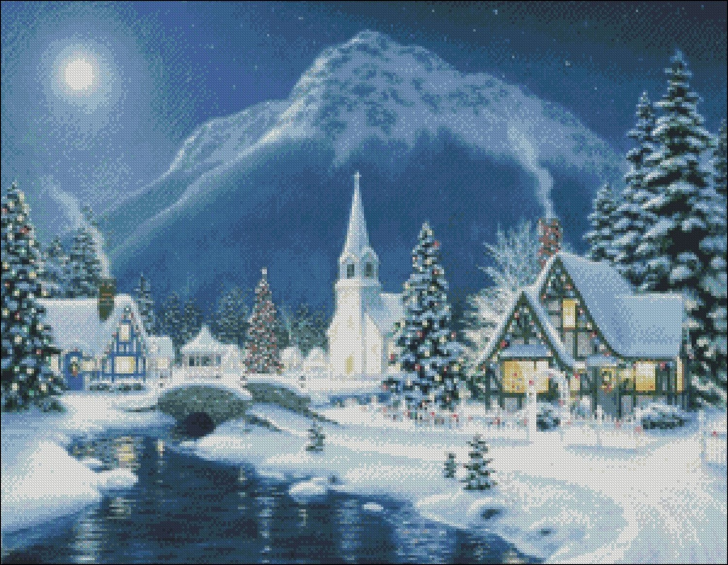 Mountain Village Christmas - Counted Cross Stitch Patterns Embroidery Crafts Needlework DIY Chart DMC Color