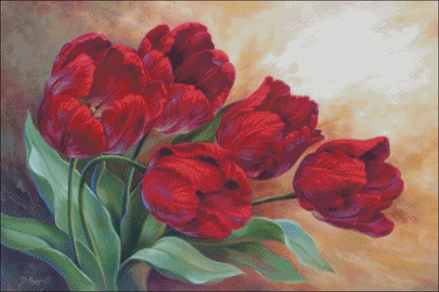 Red Tulips 3 - Counted Cross Stitch Patterns Embroidery Crafts Needlework DIY Chart DMC Color