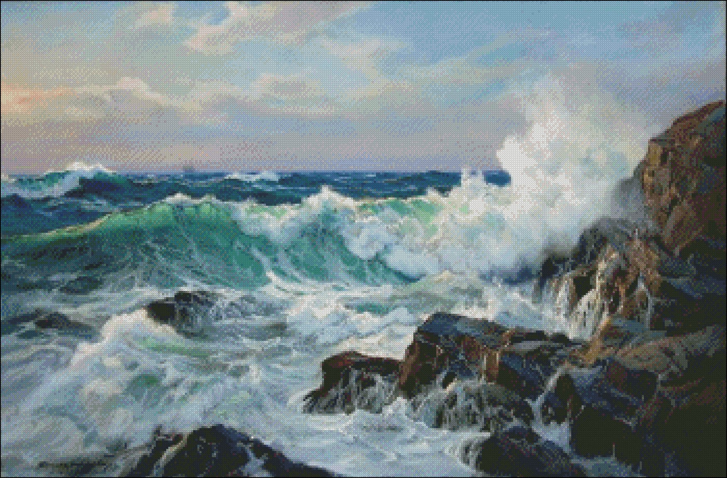 Waves Crashing 2 - Counted Cross Stitch Patterns Embroidery Crafts Needlework DIY Chart DMC Color