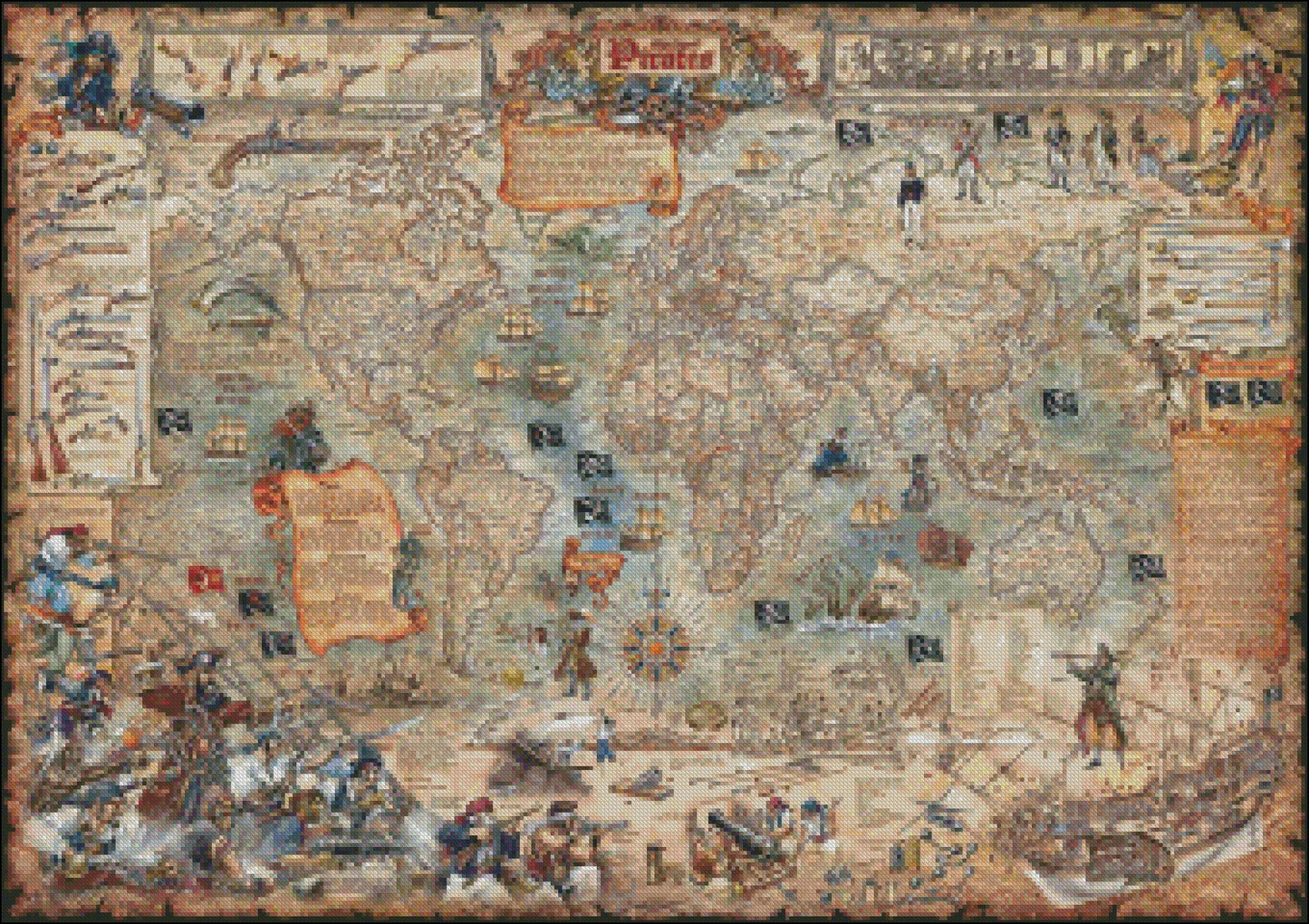 Pirate World - Counted Cross Stitch Patterns Embroidery Crafts Needlework DIY Chart DMC Color