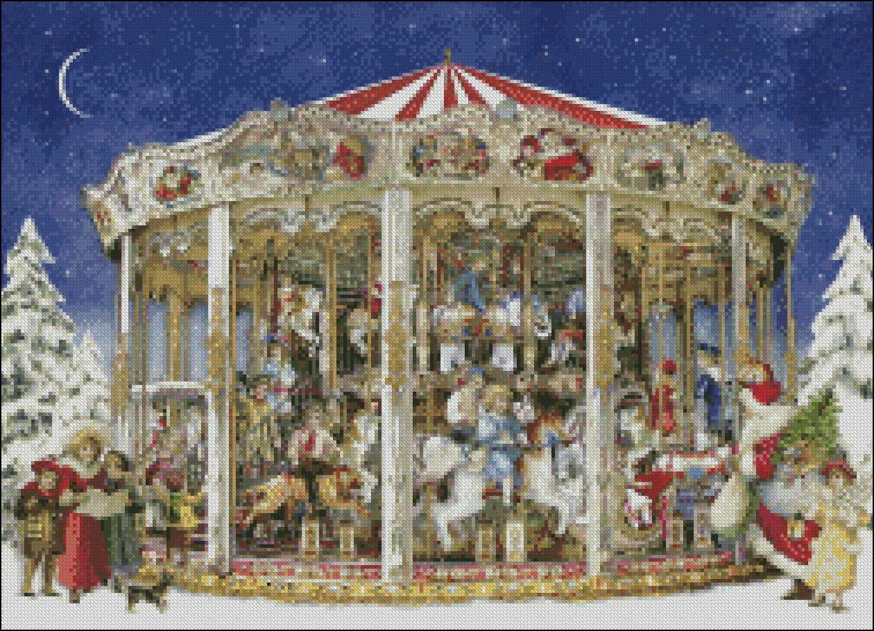The Christmas Carousel - Counted Cross Stitch Patterns Embroidery Crafts Needlework DIY Chart DMC Color