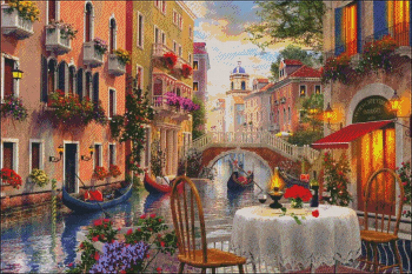 Venice Restaurant - Counted Cross Stitch Patterns Embroidery Crafts Needlework DIY Chart DMC Color