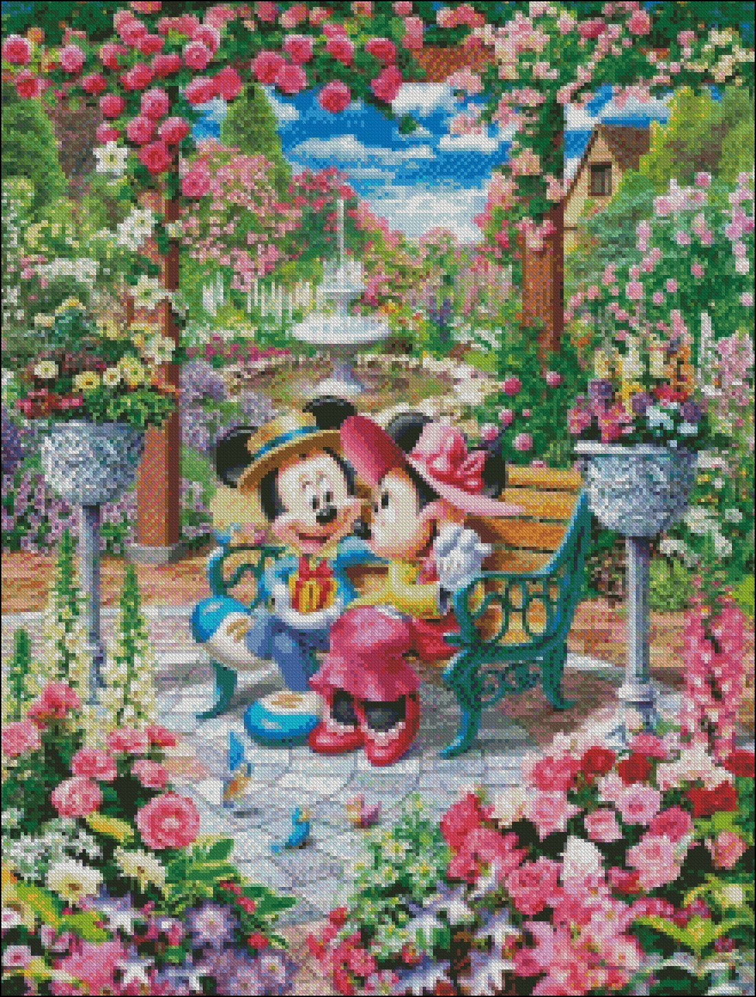 Mickey & Minnie Garden - Counted Cross Stitch Patterns Embroidery Crafts Needlework DIY Chart DMC Color