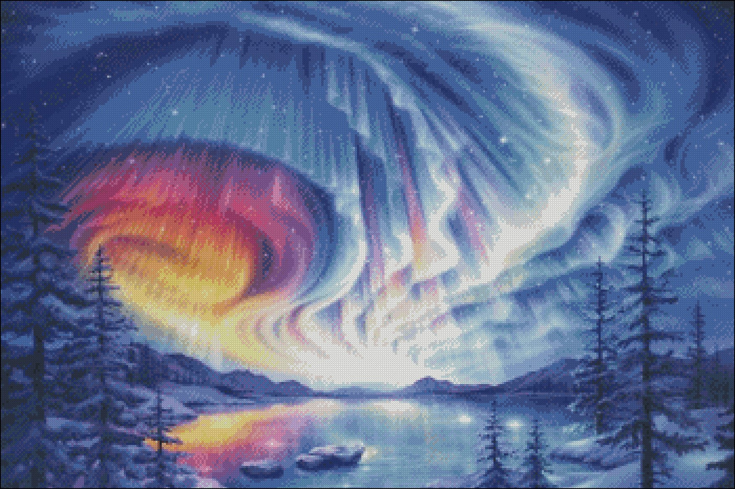 Aurora Lake - Counted Cross Stitch Patterns Embroidery Crafts Needlework DIY Chart DMC Color