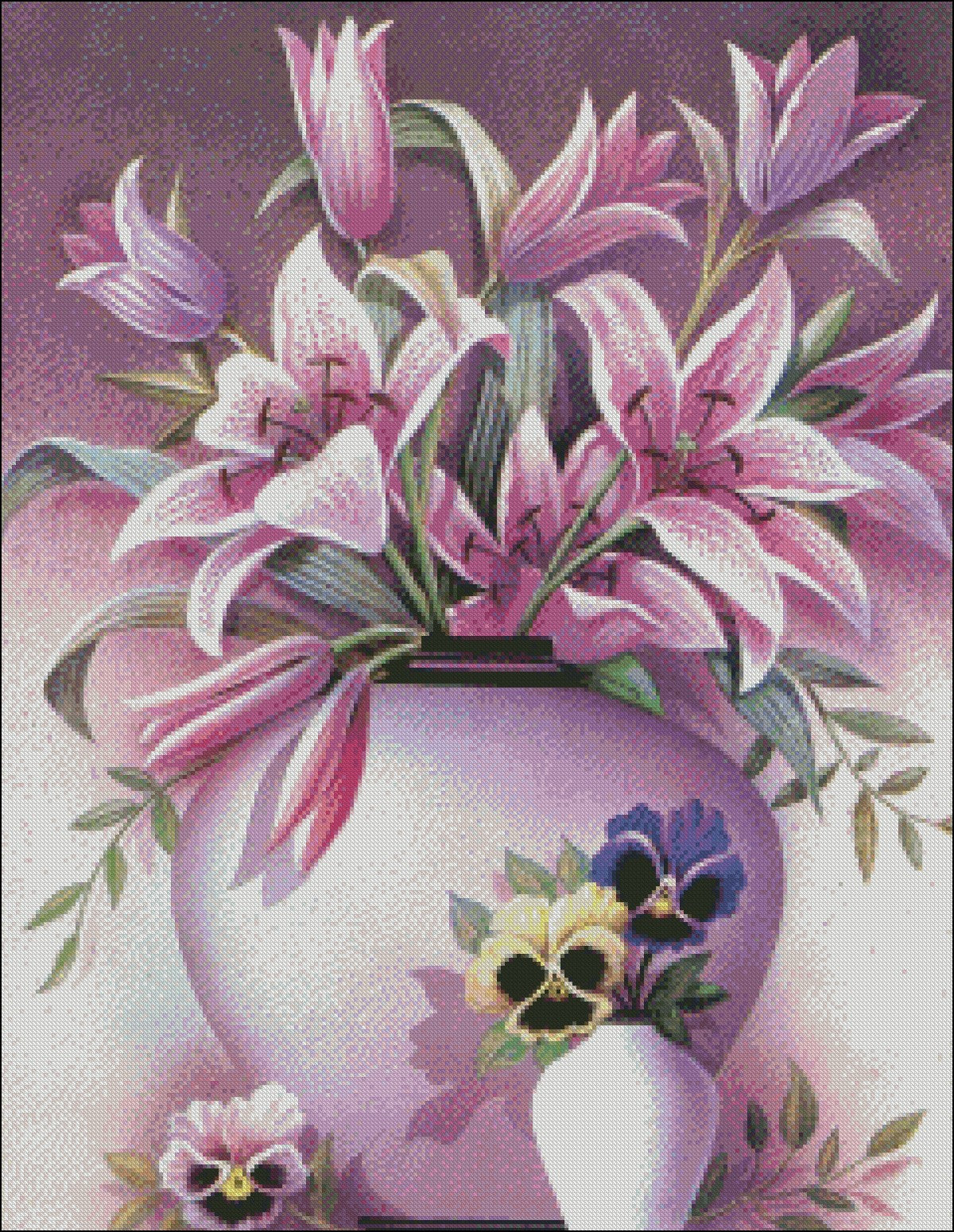 Lily Vase - Counted Cross Stitch Patterns Embroidery Crafts Needlework DIY Chart DMC Color