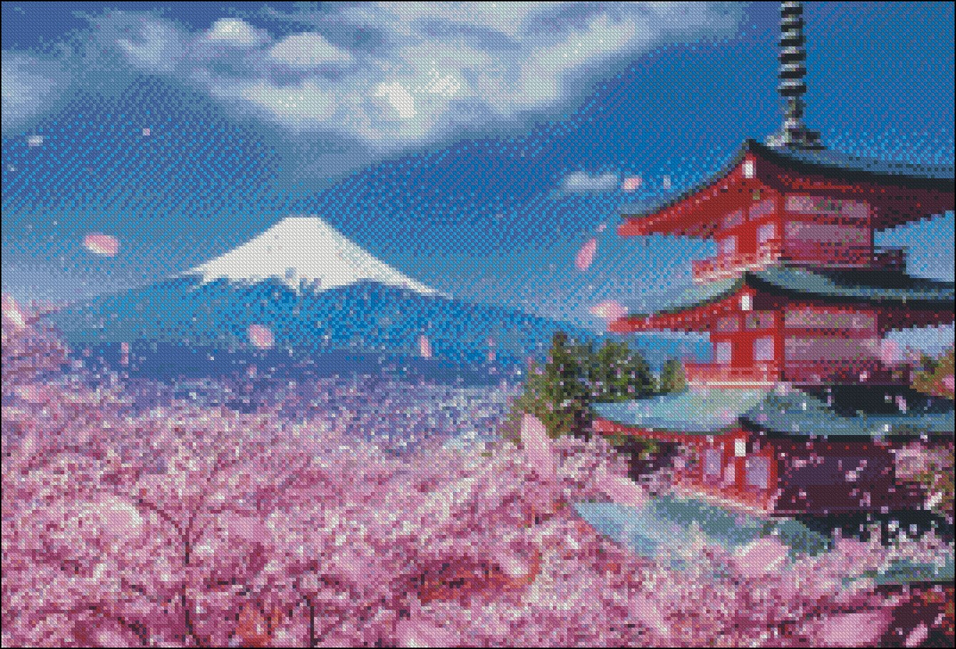 Mount Fuji 2 - Counted Cross Stitch Patterns Embroidery Crafts Needlework DIY Chart DMC Color